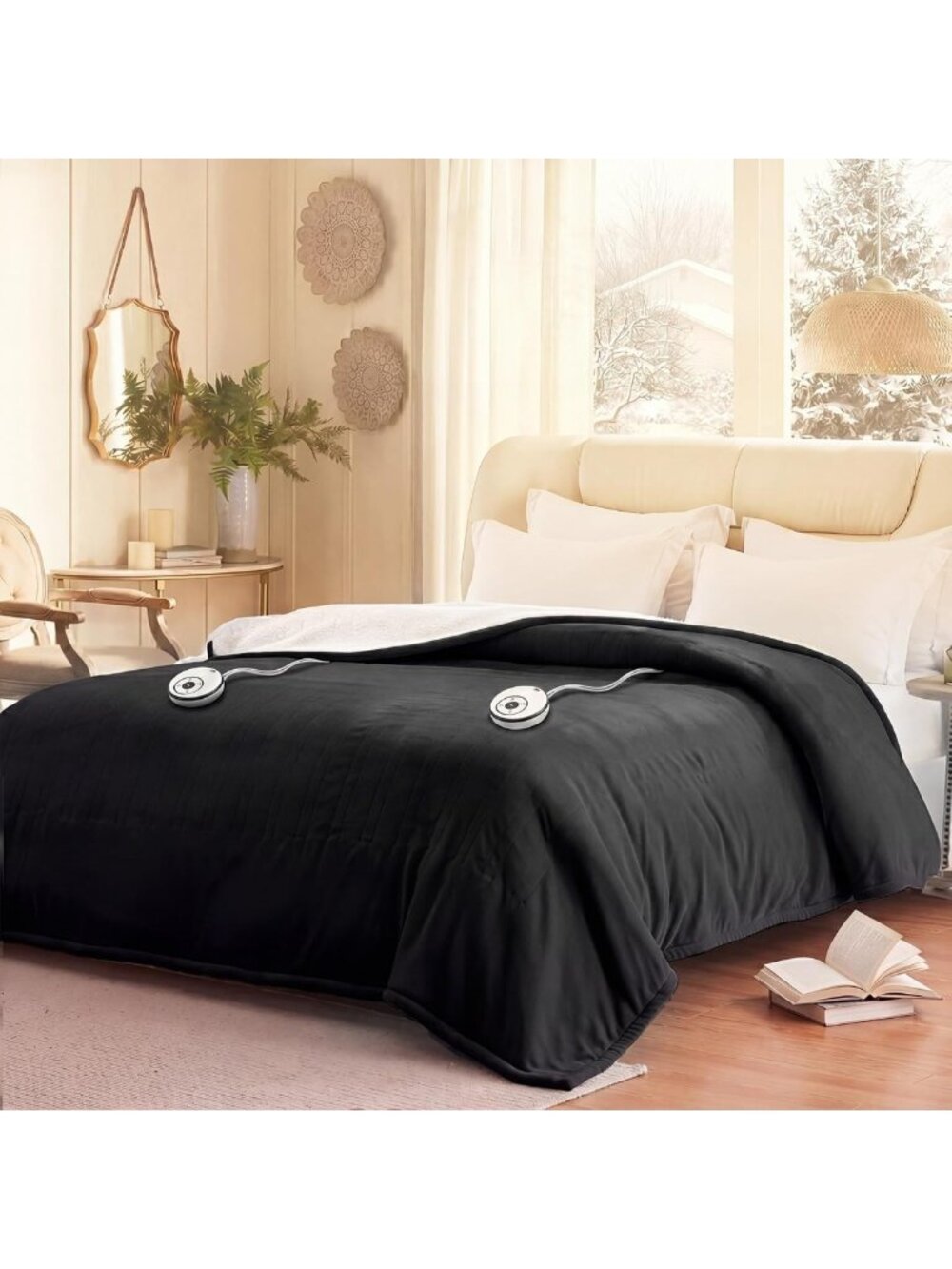 Cozy Queen Electric Blanket 84x90, Flannel & Sherpa Reversible, Charcoal Gray
